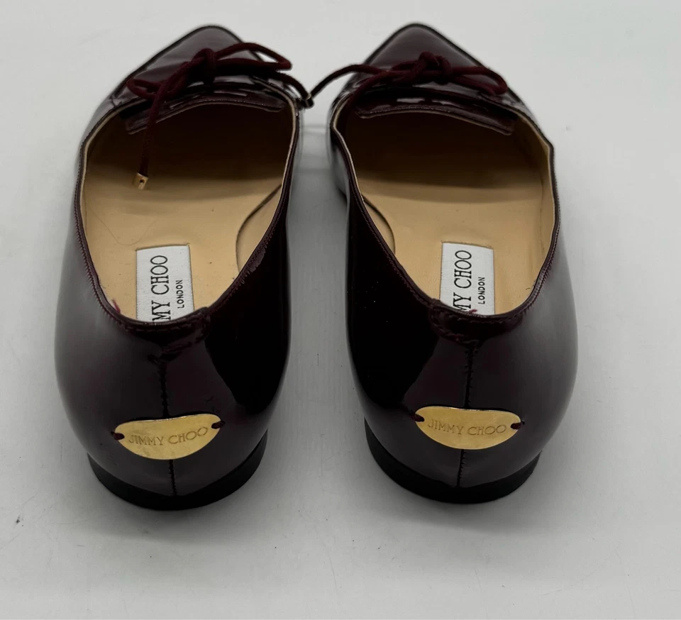 Jimmy Choo bordeaux red Genna pointed toe ballet flats with bow size 37 - Image 3 of 4