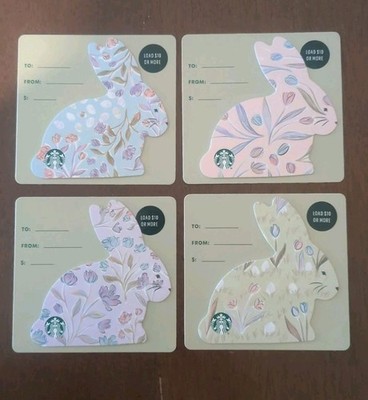 STARBUCKS 2026 LOT OF 4 DIE CUT EASTER BUNNY GIFT CARDS - BRAND NEW!