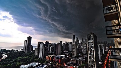 Anime cityscape chicago city sky clouds usa Play Gaming Mat Desk Game Desk