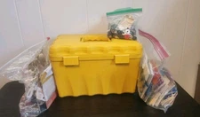 Max Klein Vintage Yellow Sewing Box With Lace Pattern Tray Extras Buttons Needle