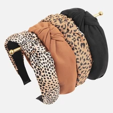 Trendy Knotted Headbands 4pk, Wide Chunky, Black Brown Leopard