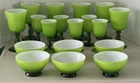 Vtg Carlo Moretti  Murano Lime Green Cased Art Glass Goblets & Bowls MCM Italian
