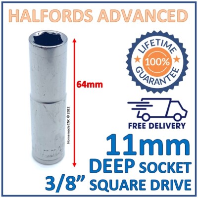 Halfords Advanced 11 mm 3/8'' Vierkant 6 Punkt tiefe Stecknuss - lebenslange Garantie