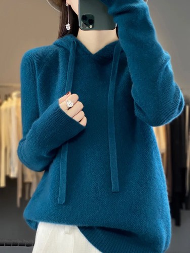 Hooded Sweater Women Solid Color Long Sleeve Top Autumn Winter Fashion - Bild 7 von 33