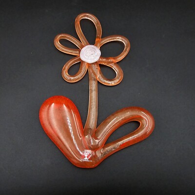 Studiolasi 1977 Finland Art Glass Flower Handmade Sculpture Pink Coral