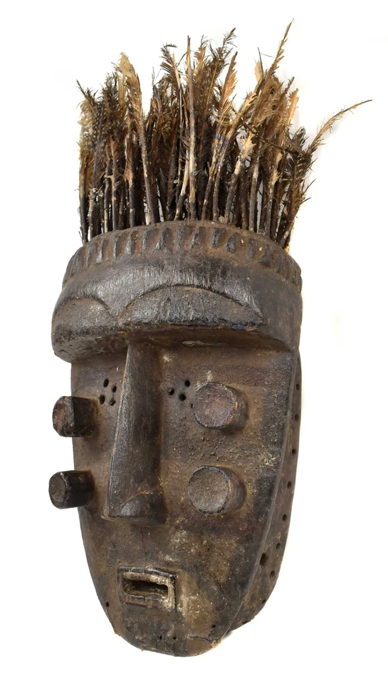 Máscara Grebo 4 ojos tubulares plumas Liberia Foto 3 de 4