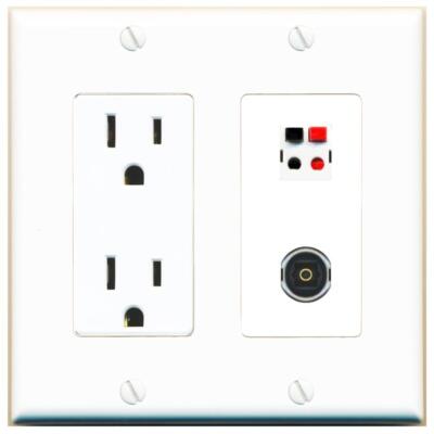 RiteAV Power Outlet and SPEAKER TOSLINK Wall Plate Decorative [White]