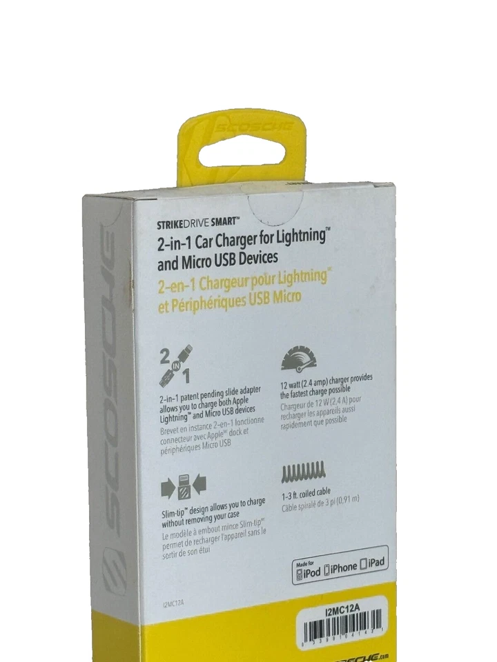 Scosche 2 in 1 Micro USB Lightning MFI CERTIFIED 12W Car Charger for iPhone SE 3 - Image 3 of 3