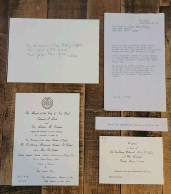 Ed Koch Reception Invitation For Anwar El. Sadat 1981 Museum Of Modern Art
