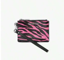 MICHAEL KORS PINK,BLACK ZEBRA PRINT CALF HAIR LEATHER,WRISTLET,COIN PURSE,WALLET