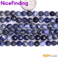 Natural Blue Sodalite Round Faceted Loose Gemstone Beads For Jewelry Making 15"