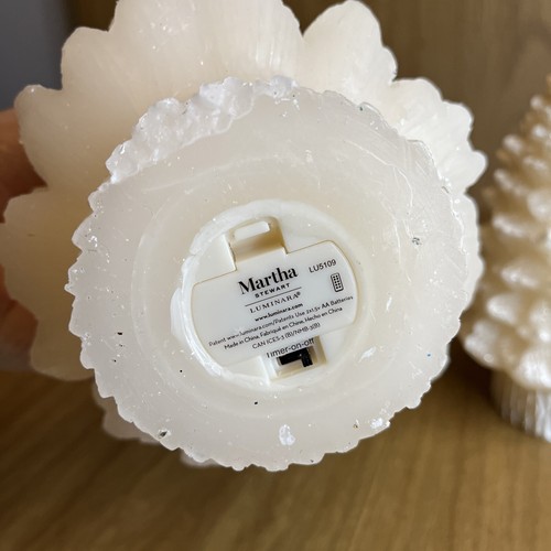 2 Martha Stewart Flameless Luminara Christmas Trees Wax Candle 8” Ivory Glitter - Picture 8 of 12