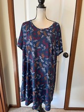 LANE BRYANT Women Plus Size 22/24 Blue Floral Crew Neck Shift Dress