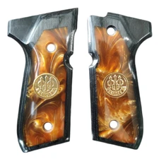 Beretta 92 fs grips gold pearl resin with gold medaillon black wood 92F 92A1 92