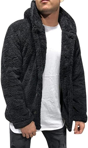 Mens Fuzzy Sherpa Jacket Hoodie Fluffy 