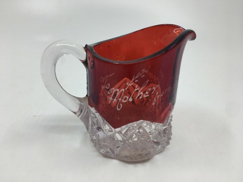 Ruby Red Flash Glass Souvenir Pitcher To Mother from Perry Dec. 25 1903 Leaf - Picture 2 of 8