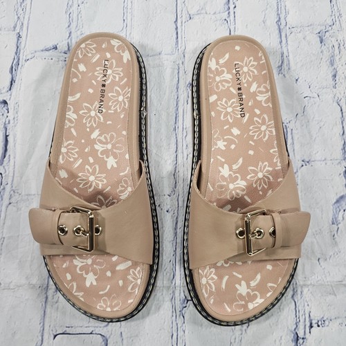 Lucky Brand WOMENS SIZE 7.5 Shoes Anelia Sandals Beige Leather Slip On