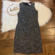 Michael Kors Womens Dress Blue White Fringe Hem Tweed Dress Sleeveless Size 2