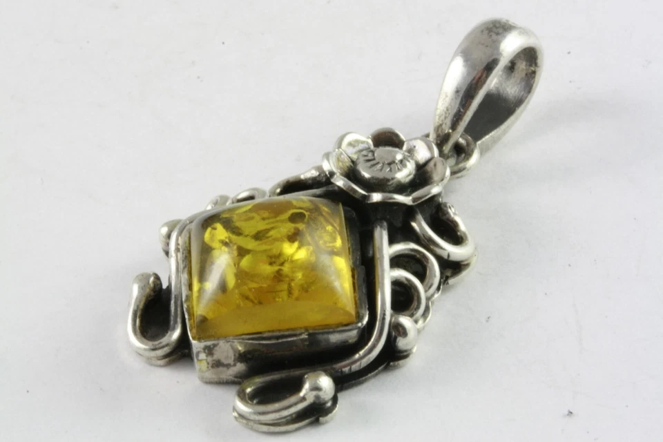 Medaglione Ambra Ciondoli Pendenti Argento 925 Vero Argento / 006 - Immagine 3 di 4