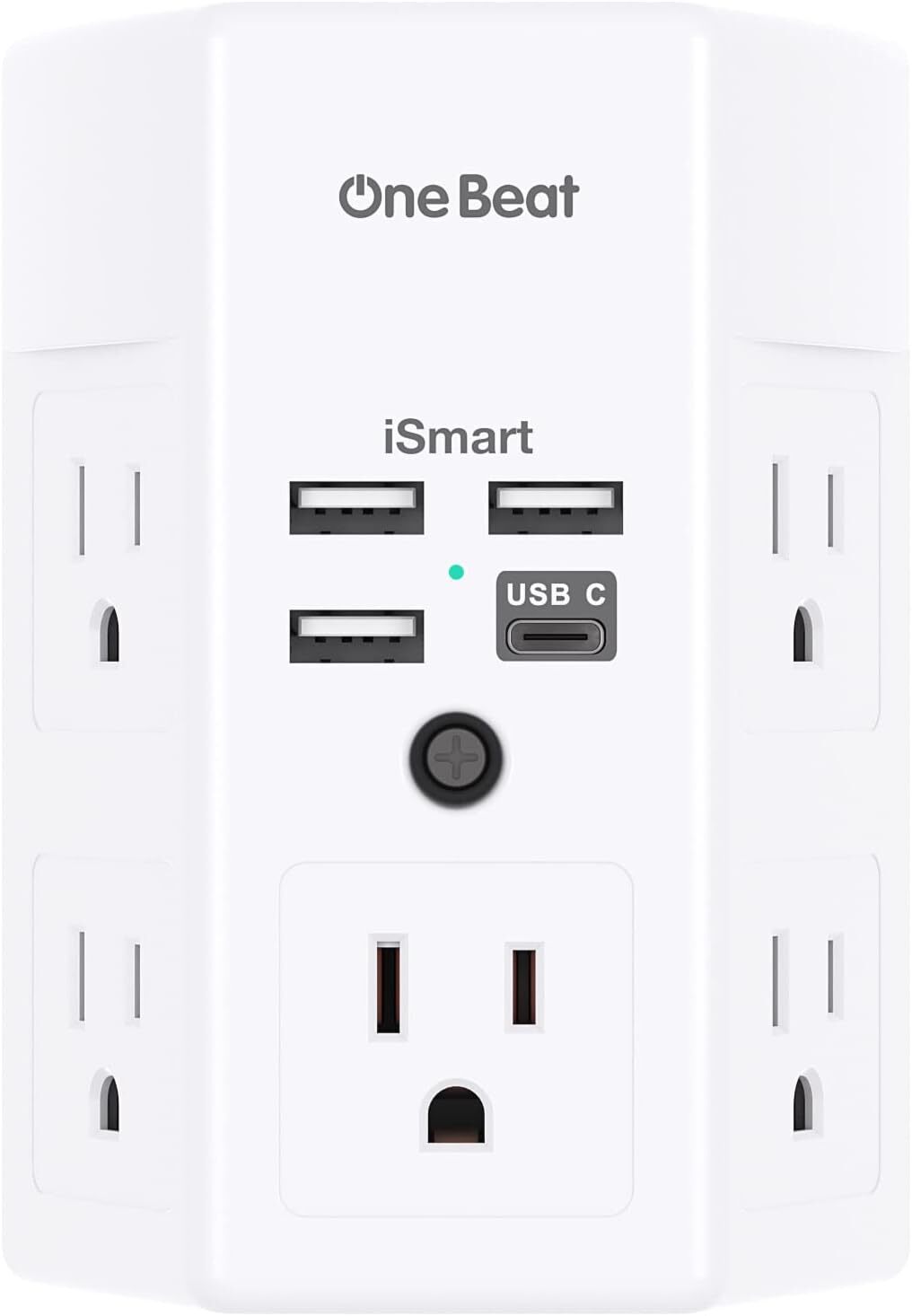 Surge Protector, 5 Outlets Extender with 4 USB Ports(USB C), 3-Side White-image