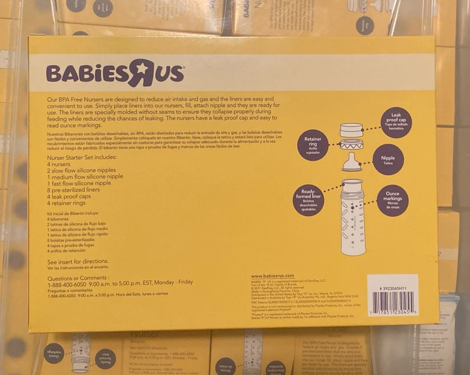 🦒 Conjunto de mamadeiras e forros de bebê BabiesR Us Nurser (4) 8 oz sem BPA DROPIN FRETE GRÁTIS - Imagem 2 de 2