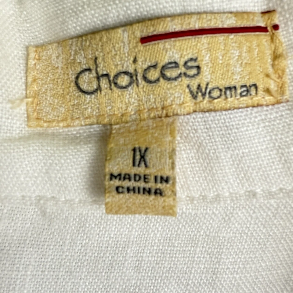 Chaqueta 100 % lino para mujer 1X blanca moderna costera relajada oficina bolsillos artísticos Foto 4 de 4