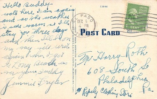 Mills St. Postal de Looking West From Post Office Street Scene El Paso, TX 1948 - Imagen 2 de 2