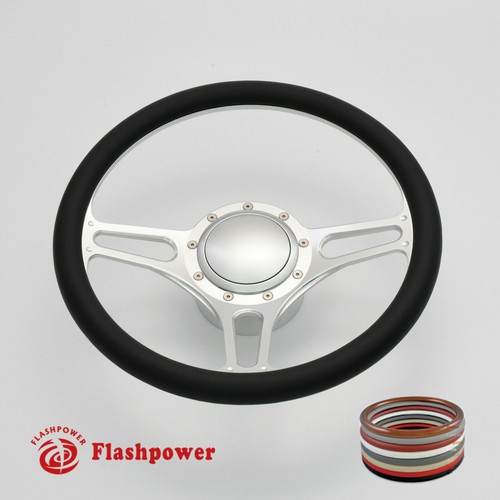 14" Billet Aluminum Steering Wheel Kit - 9-Hole Design With Horn Button & Adapter (Tan)