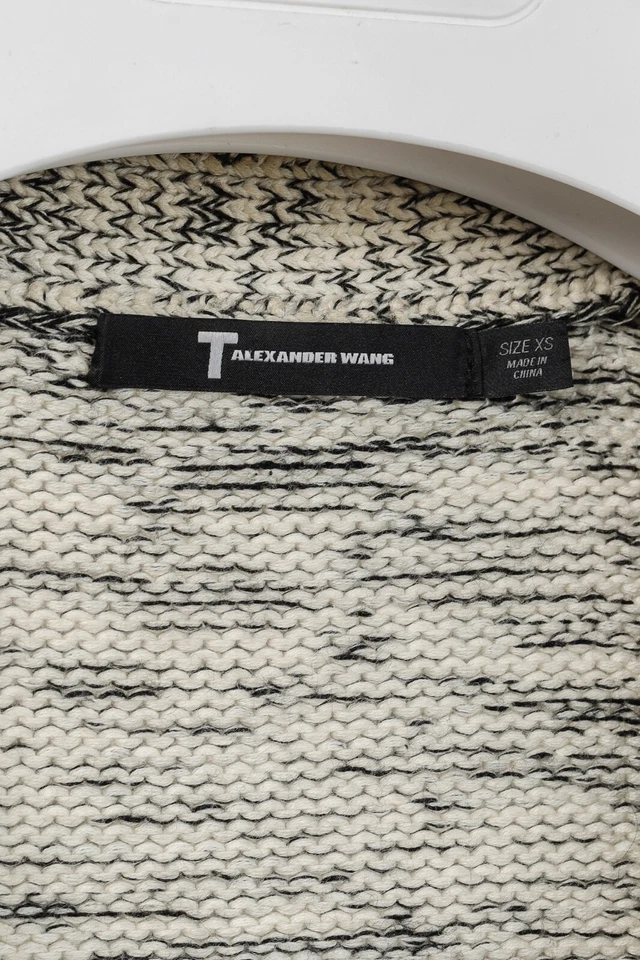T By Alexander Wang Cream & Black Marled Knit V-Neck Cardigan, Size XS — 第 4/4 张图片