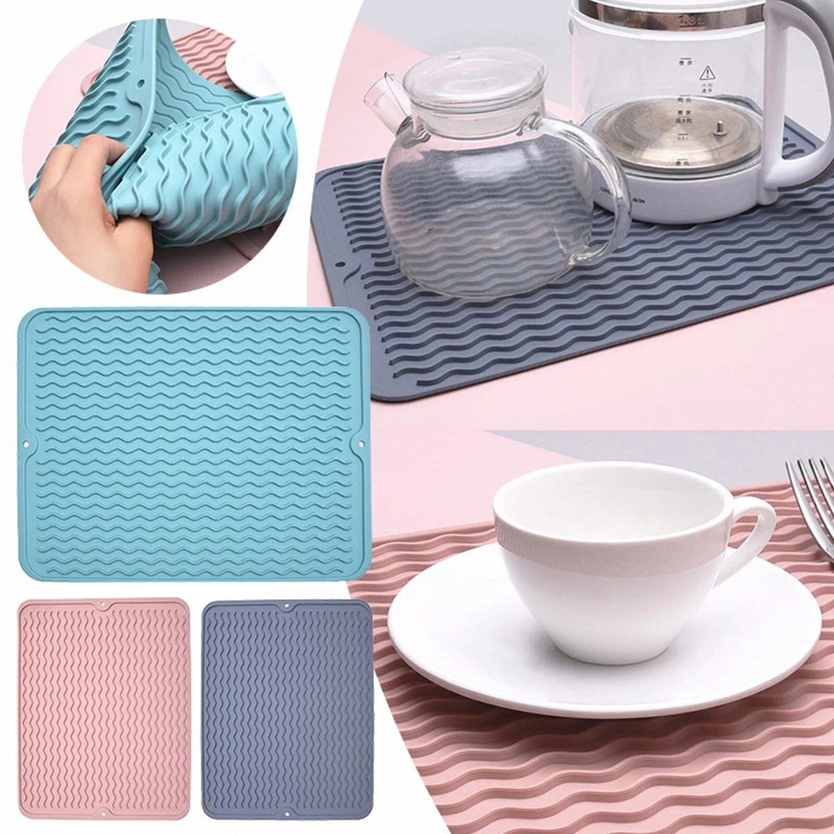 Silicone Dish Drying Mat For Multiple Small Dining Table Set for 4