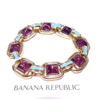 NWT 68 Banana Republic Gold Purple Stone Blue Enamel Link Clasp Bracelet NWT 68