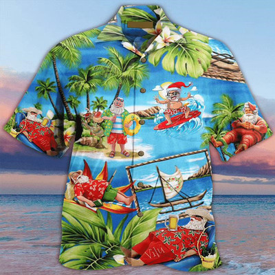 Beach Santa Christmas Hawaiian Shirt Funny Holiday Vacation Aloha Shirt Tropical