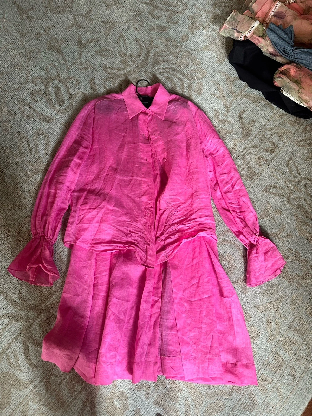 Cynthia Rowley Pink Linen Top And Skirt. Size S and XS