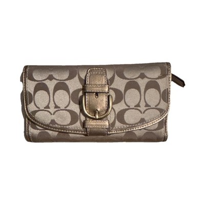 Coach Gold Beige Logo Buckle Women's Checkbook Wallet Credit Card ID Window