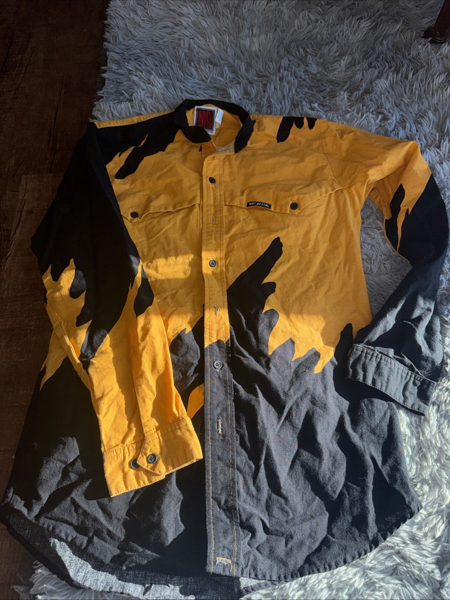Vintage Mo Betta Shirt Men 15.5 x 34 Yellow Blk Garth Brooks Flame