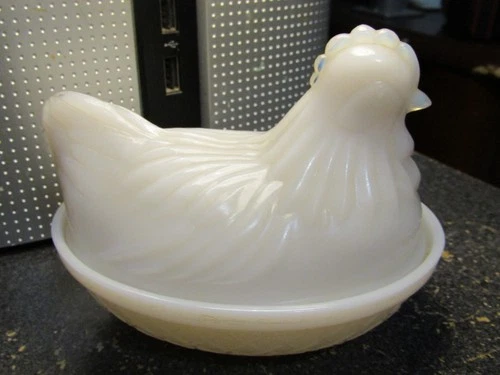 Vintage Hazel-Atlas Milk Glass Hen On Nest Dish