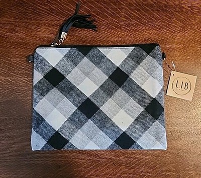 Set Of 2: Crossbody LIB New York Purse Buffalo Check Plaid Black W/ Coin Purse 