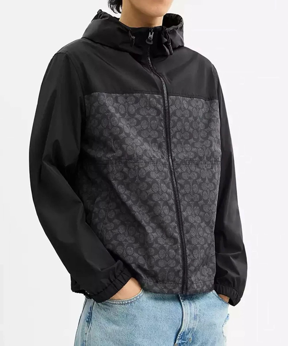 Coach Men's Charcoal/Black Signature Full Zip Windbreaker (CV310