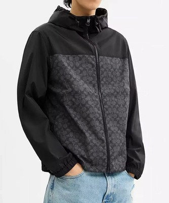 Coach Men's Charcoal/Black Signature Full Zip Windbreaker (CV310) Sizes M/L/XL
