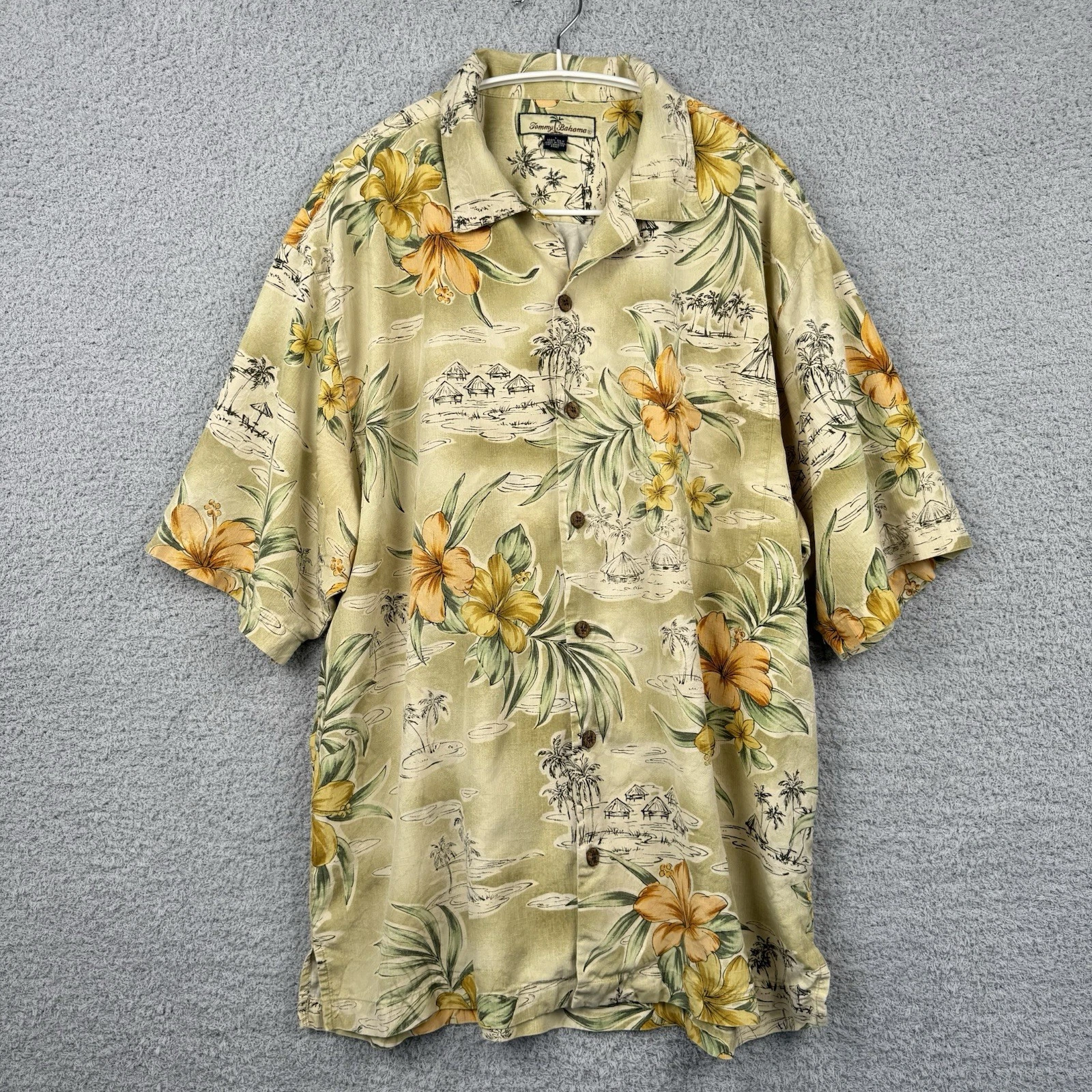 Tommy Bahama Shirt Mens L Silk Hawaiian Floral Camp Button Up Aloha Loop Collar