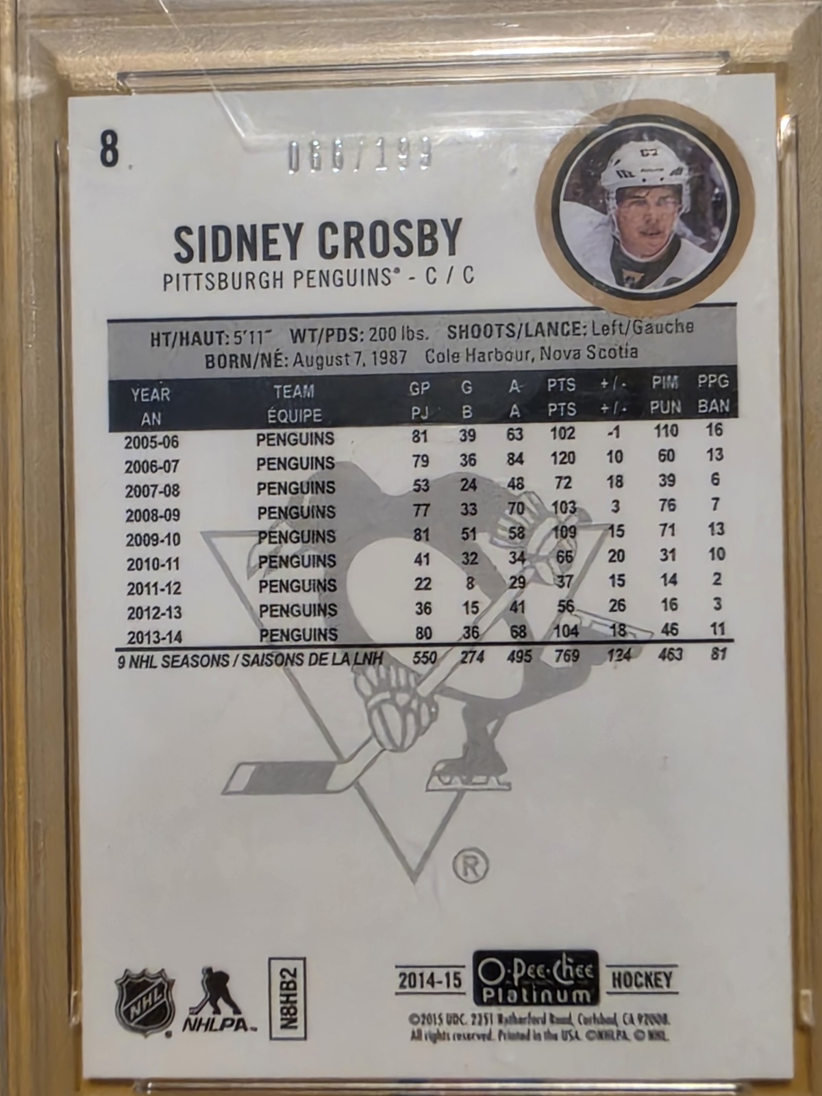 2012 O.P.C. Platinum Sidney Crosby White Ice 66/199 PSA 9 view 2