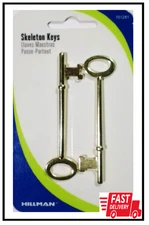 Old Fashioned Replacement Skeleton Keys for Antique Doors or French Doors 2 Pack