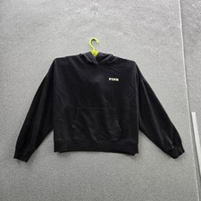 PINK Victoria's Secret Women Hoodie XL Black Fleece Logo Cropped Pullover Campus