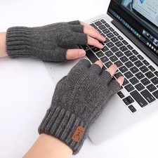 UK Thermal Fingerless Gloves Mens Womens knitted Warm winter Half Finger Mittens
