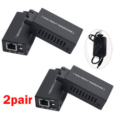 2Pair US Fiber Media Converter Gigabit 100/1000Mbps 20Km SC to RJ45 With Sockets