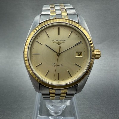 Longines Watch Men 33mm Gold Dial Two Tone Date Round 156.1647 New Battery