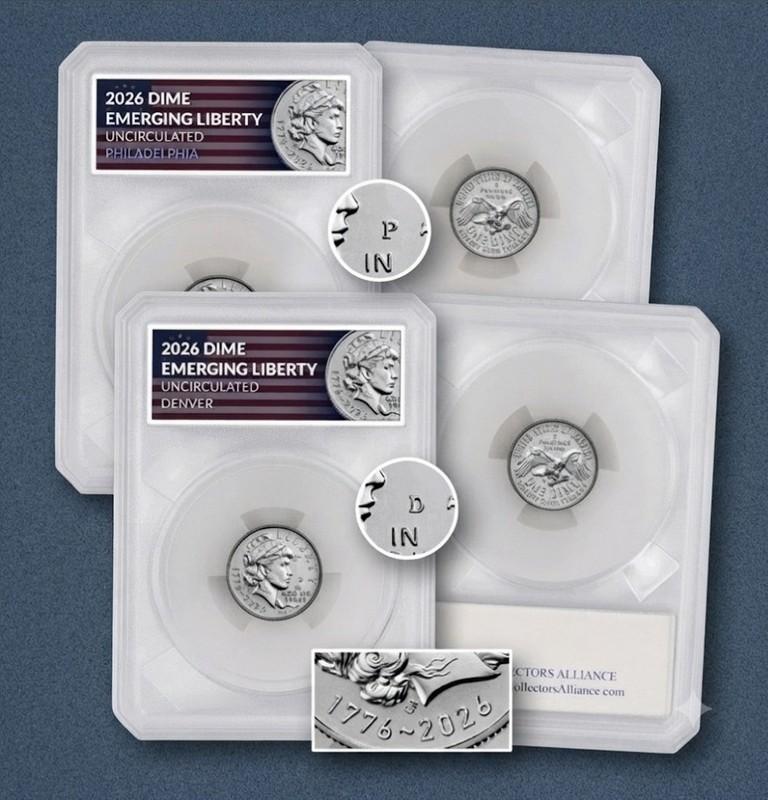 2026 DIME EMERGING LIBERTY - P + D America 250  UNCIRCULATED SLAB