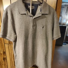 Nautica Men's Classic Short Sleeve Solid Performance Deck Polo Shirt Gray L
