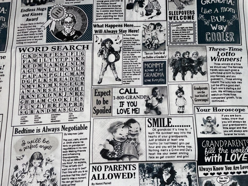 3 Yds "Grandparent's Gazette" Timeless Treasures Newsprint Black  Wht. 108" X44" - Image 2 of 4