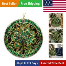 St Patricks Day Decorations, Irish Celtic Shamrock Ceramic Ornament, St Patri...